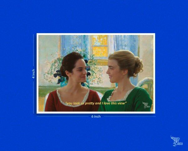 Portrait of a Lady on Fire x Living Room with Lilac Curtains and Blue Clematis Postcard