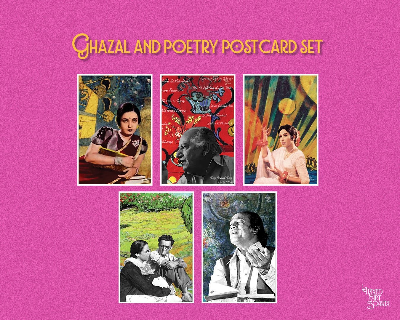 Ghazal and Poetry Postcard Set of 5 Ghazal and Poetry Set of 5 Postcard Prints